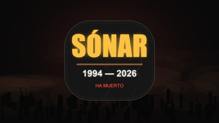 Lápida de neón de Sónar con las fechas 1994-2026 en una sala oscura