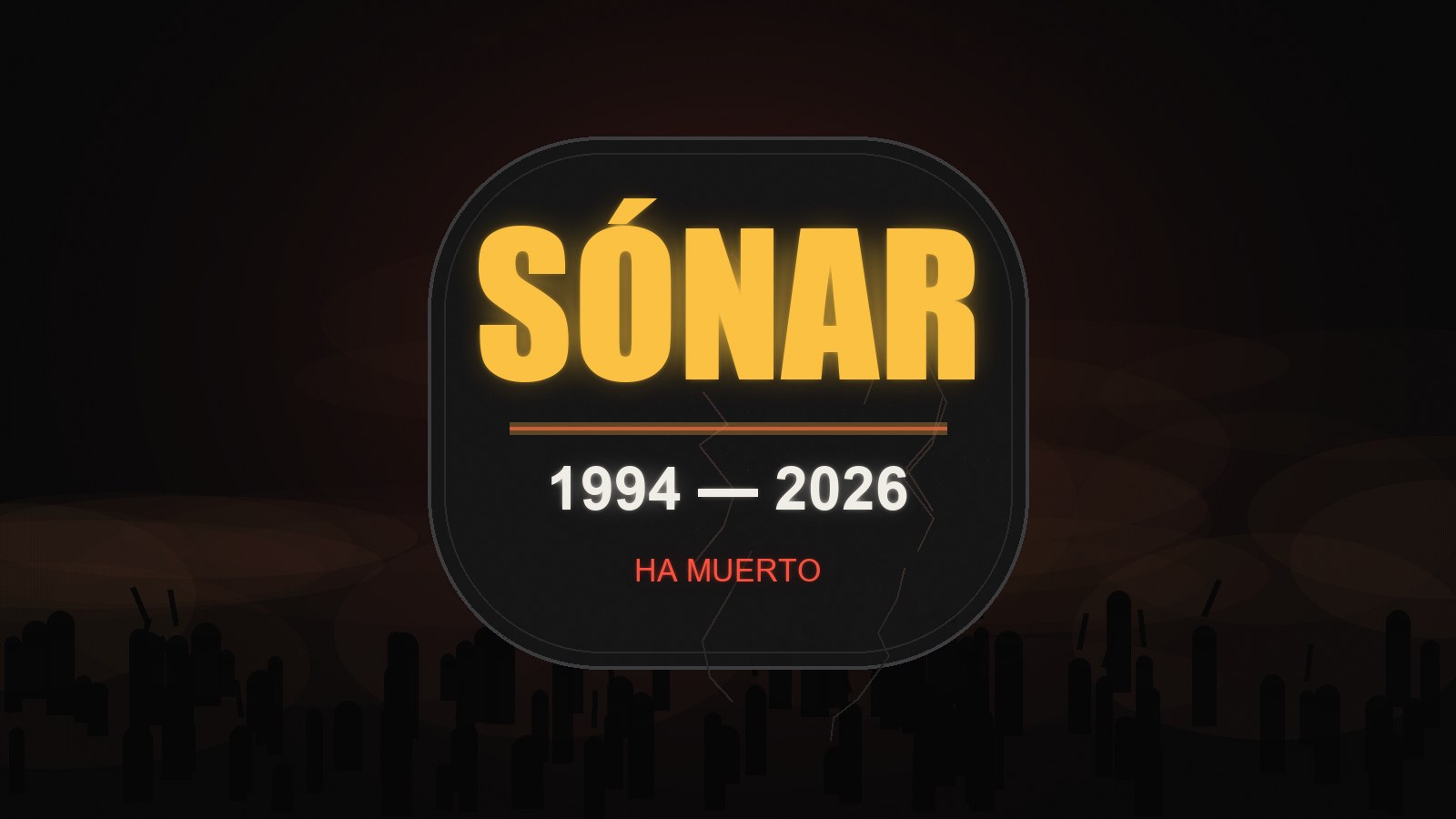 Lápida de neón de Sónar con las fechas 1994-2026 en una sala oscura